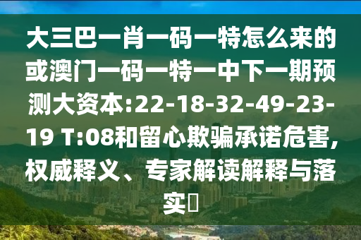 大三巴一肖一碼一特怎么來的或澳門一碼一特一中下一期預(yù)測大資本:22-18-32-49-23-19 T:08和留心欺騙承諾危害,權(quán)威釋義、專家解讀解釋與落實?