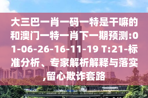 大三巴一肖一碼一特是干嘛的和澳門一特一肖下一期預(yù)測(cè):01-06-26-16-11-19 T:21-標(biāo)準(zhǔn)分析、專家解析解釋與落實(shí),留心欺詐套路