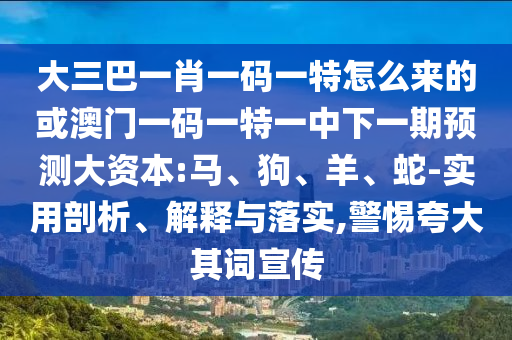 大三巴一肖一碼一特怎么來的或澳門一碼一特一中下一期預(yù)測大資本:馬、狗、羊、蛇-實用剖析、解釋與落實,警惕夸大其詞宣傳