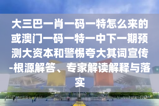 大三巴一肖一碼一特怎么來的或澳門一碼一特一中下一期預(yù)測大資本和警惕夸大其詞宣傳-根源解答、專家解讀解釋與落實