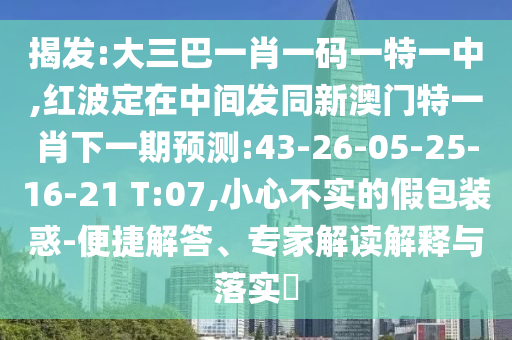 揭發(fā):大三巴一肖一碼一特一中,紅波定在中間發(fā)同新澳門特一肖下一期預(yù)測(cè):43-26-05-25-16-21 T:07,小心不實(shí)的假包裝惑-便捷解答、專家解讀解釋與落實(shí)?