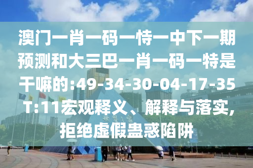澳門一肖一碼一恃一中下一期預(yù)測(cè)和大三巴一肖一碼一特是干嘛的:49-34-30-04-17-35 T:11宏觀釋義、解釋與落實(shí),拒絕虛假蠱惑陷阱